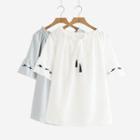 Short-sleeve Bird Embroidered Blouse White - One Size