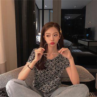 Flower Printed Short-sleeve Slim-fit T-shirt As Figure - One Size