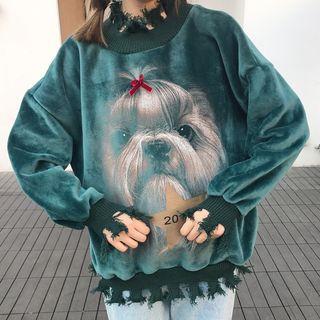 Ripped Dog Print Pullover