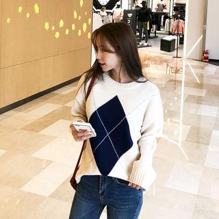 Round-neck Argyle Pattern Knit Top