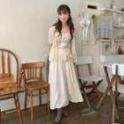Short-sleeve Lace Cardigan / Shirred Camisole / High-waist Drawstring Skirt