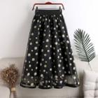Floral Mesh Midi A-line Skirt