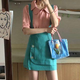 Elbow-sleeve Shirt / Suspender A-line Mini Skirt