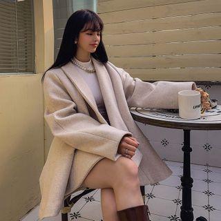 Wide-lapel Ruffle-hem Jacket With Sash
