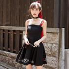 Set: Embroidered Sleeveless A-line Dress + Choker