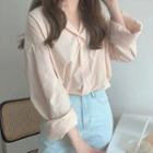 Long-sleeve Plain Shirt Light Pink - One Size