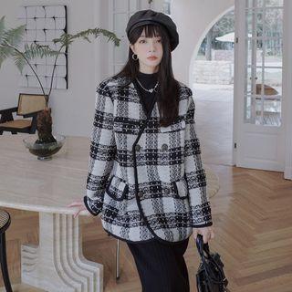 Black & White Plaid Woolen Jacket
