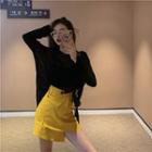 Hooded Oversize Long-sleeve T-shirt / Irregular Hem Mini A-line Skirt