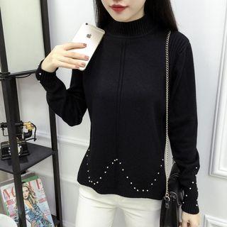 Mock-neck Faux Pearl Sweater