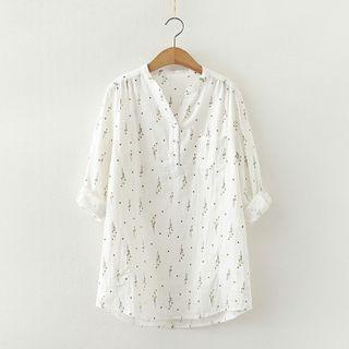 Floral V-neck Blouse White - One Size