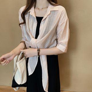 Irregular Hem Elbow-sleeve Blouse