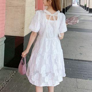 Short-sleeve Tie-back Midi Smock Dress