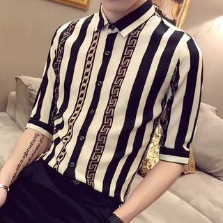Chain Striped Elbow-sleeve Shirt