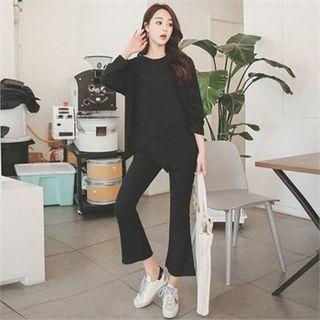 Set: Asymmetric-hem Top + Boot-cut Pants