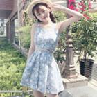 Set: Floral Print Buttoned Cropped Camisole Top + A-line Skirt