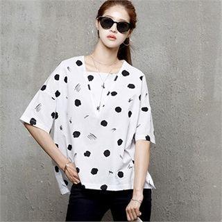 Short-sleeve Loose-fit Pattern Top