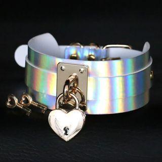 Lock Pendant Holographic Faux Leather Choker