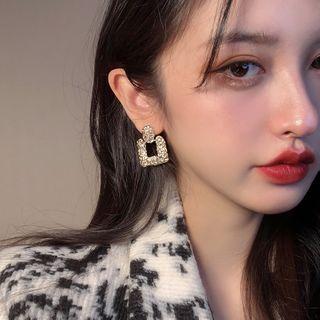 Square Alloy Dangle Earring 1 Pair - 925 Silver - Gold - One Size