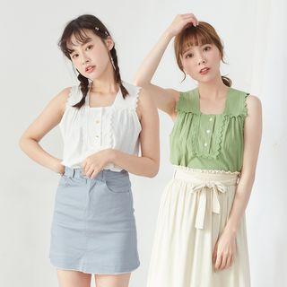 Square Neck Sleeveless Lace Trim Top