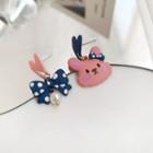 Sterling Silver Asymmetrical Rabbit Drop Earring 1 Pair - Dark Blue & Pink - One Size