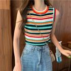 Rainbow Stripe Knit Tank Top As Shown In Figure - One Size
