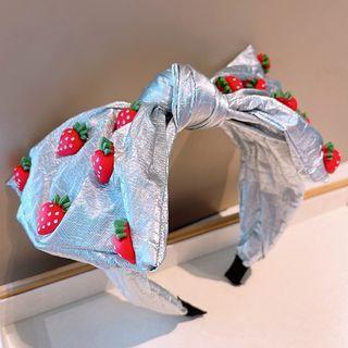 Strawberry Bow Headband 1pc - F806 - Red Strawberry - Silver - One Size