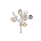 Elegant And Generous Golden Leaf Freshwater Pearl Brooch With Cubic Zirconia Silver - One Size