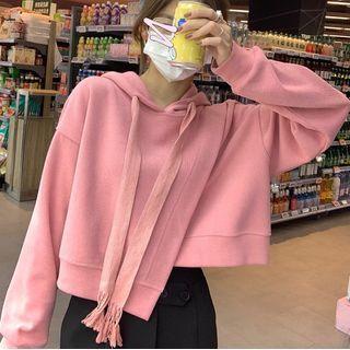 Plain Asymmetrical Cropped Hoodie