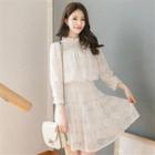 3/4-sleeve Gather Waist Lace Dress