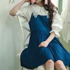 Spaghetti-strap Accordion-pleat Velour Dress
