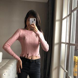 Ripped Cropped Knit Top