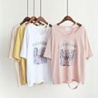 V-neck Printed Cutout Short-sleeve T-shirt