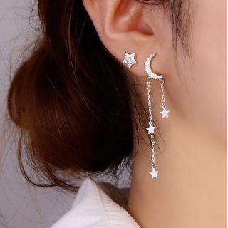 Rhinestone Star Drop Sterling Silver Ear Stud With Gift Box - 1 Pair - Silver - One Size