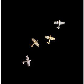 S925 Silver Rhinestone Plane Stud Earring 1 Pair - One Size