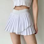 High-waist Plain Ruched Asymmetrical Short Skirt