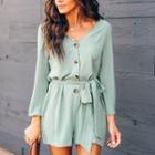 Long-sleeve Sashed Wide-leg Playsuit