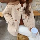Collared Toggle-button Sherpa-fleece Jacket Beige - One Size