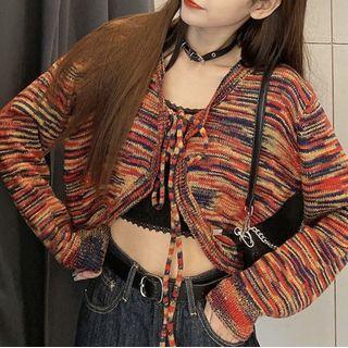Melange Cardigan Orange & Blue & Khaki - One Size