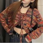 Melange Cardigan Orange & Blue & Khaki - One Size