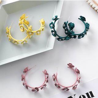Faux Pearl Flower Open Hoop Earring