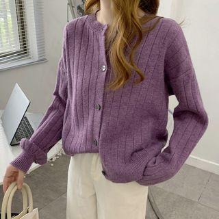 Round Neck Plain Ribbed Cardigan