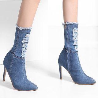 Denim High-heel Mid-calf Boots