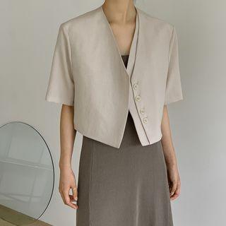 Collarless Open-front Crop Jacket