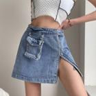 High-waist Side-zip Denim Mini Skirt