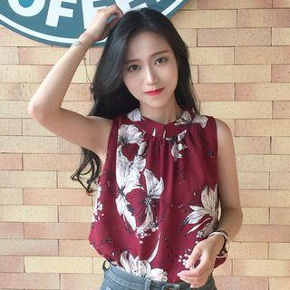 Flower Print Sleeveless Blouse