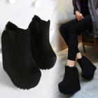 Faux Suede Platform Wedge Ankle Boots