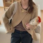 Two Buttons Long-sleeve Sweater Cardigan Khaki - One Size