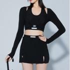 Set: Plain Tankini Top + Swim Skirt + Long-sleeve Top