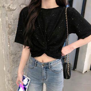 Short-sleeve Glitter Crinkled T-shirt
