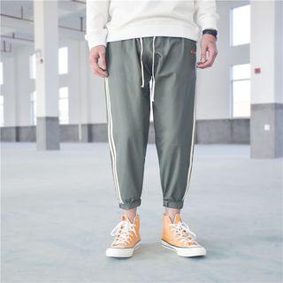 Drawstring Waist Contrast Trim Cotton Pants
